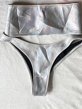 Iridescent Silver Bikini Set - Holographic Two-Piece hoaka swimwear size small